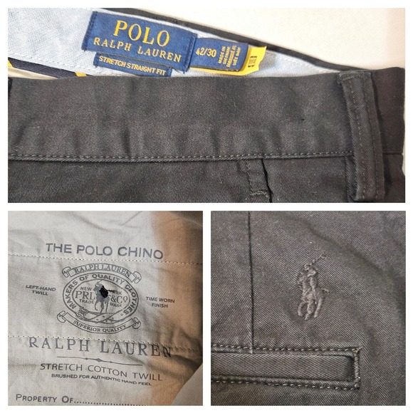 Polo Ralph Lauren Chino Pants  42x29 Stretch  Twill Classic Pony Wide Leg Black‎ - Picture 1 of 10